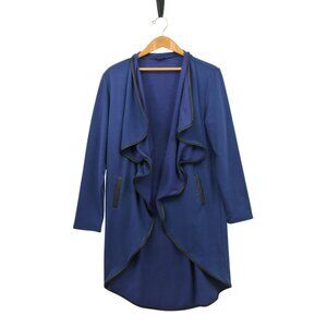 IMAN Blue Cardigan Jacket Black Trim L Timeless Style